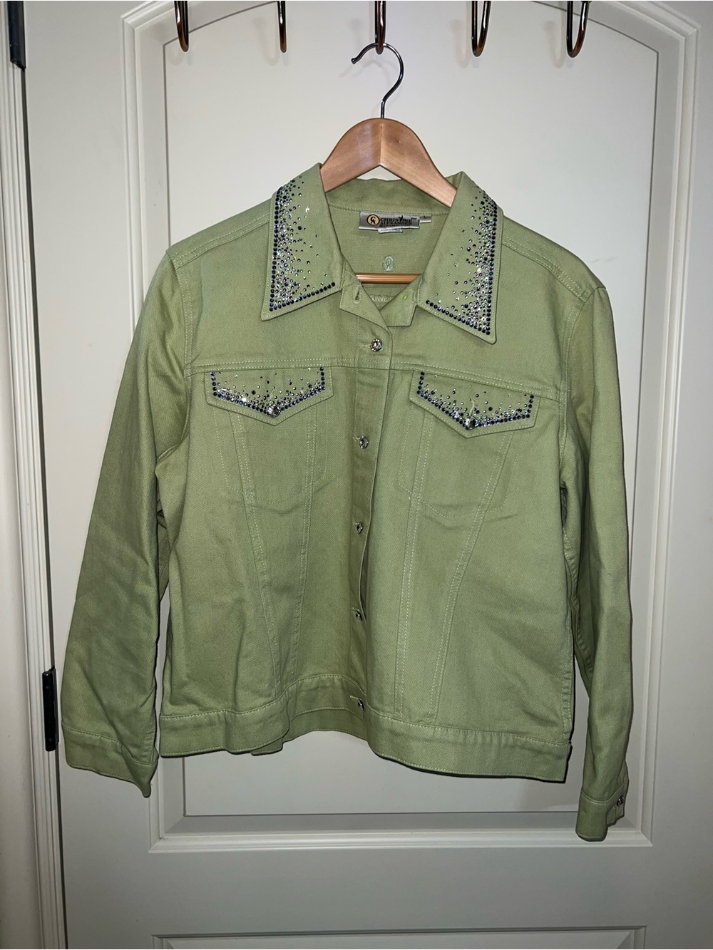 Christine Alexander Pale Green Embellished Jean Jacket size L
